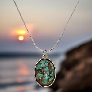 Vintage Confetti Lucite Pendant Necklace‎ Silver Tone Chain 18" Bohemian Indie